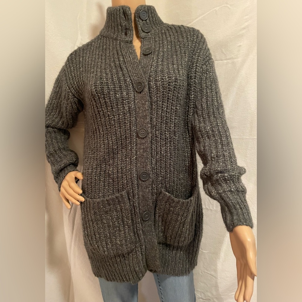 Soft Surroundings Charcoal Gray Women's Chunky Knit Button Front Cardigan